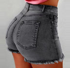 Damen Hochtaillierte Jeans-Shorts mit fransigem Saum EB
