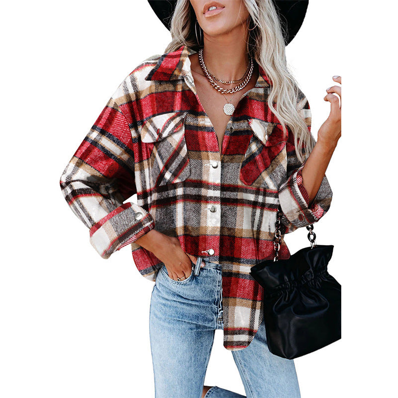 Damen Karierte Overshirt Jacke EB