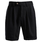 Herren nan lässige Leinenshorts mit Umschlag und Bundfalten EB