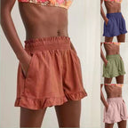 Damen lässige Sommer-Shorts mit elastischem Bund und voluminösem Saum EB