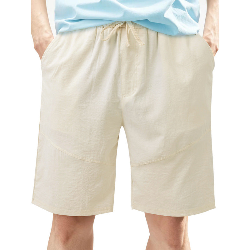 Knie lange Leinen-Mix-Shorts für Herren mit Kordelzug