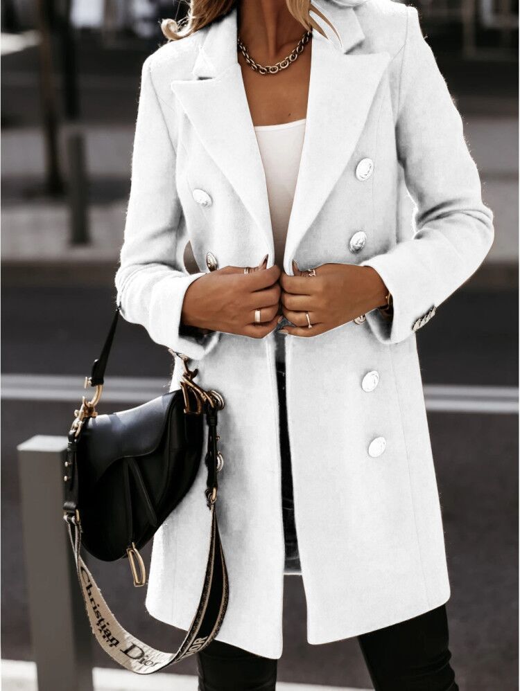 Damen Eleganter Wollmantel mit doppelter Knopfreihe und modernem Schnitt EB