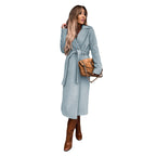 Damen eleganter Wollmantel mit Gürtel und klassischem Revers EB