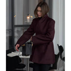 Damen nan taillierter Blazerkleid-Mantel mit Stehkragen, markanter Schulterform und aufgesetzten Taschen EB
