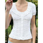 Damen Rüschenshirt mit floralem Design und voluminösen Ärmeln EB