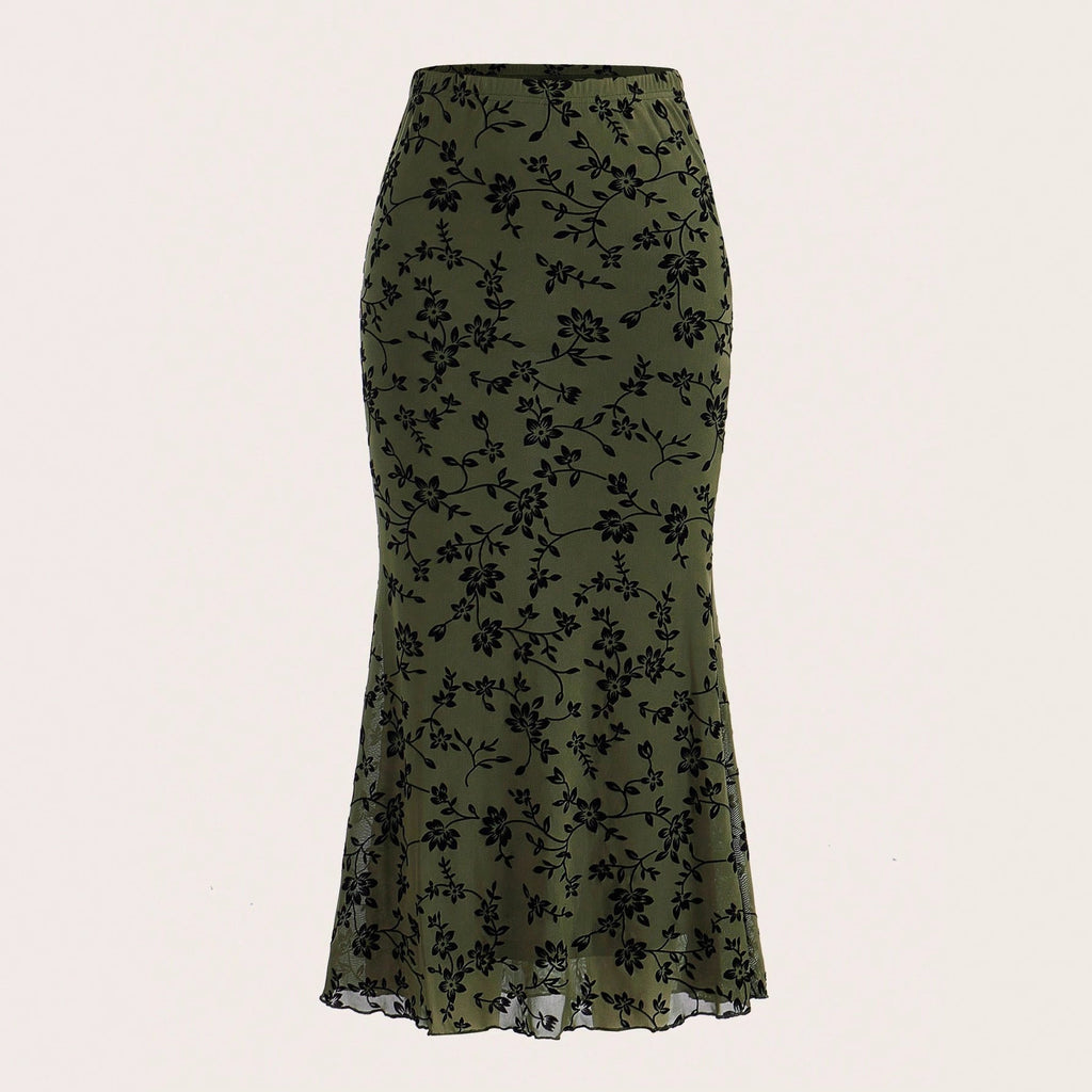 Damen Maxirock mit floralem Design und eleganter Silhouette EB