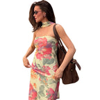 Damen Elegantes Maxikleid mit floralem Muster und schicker Rückenschnürung EB