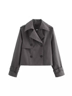 Damen cropped Trenchcoat mit doppelter Knopfleiste und verstellbaren Ärmeln EB