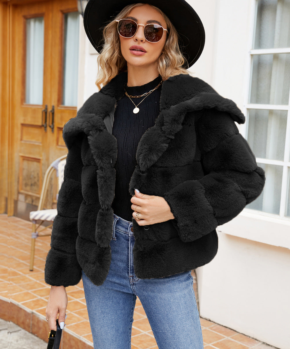 Damen Fleece-Puffjacke mit Kapuze EB