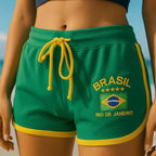 Damen-Sweatshorts mit Brasilien-Stickerei und Kordelzug