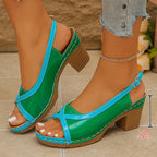 Damen Slingback-Pumps mit modernem Glanz und hohem Blockabsatz EB