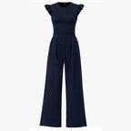 Damen eleganter Jumpsuit mit Puffärmeln und weitem Bein EB