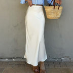 Damen Eleganter Satinrock mit schmalem Schnitt und Schlitz EB
