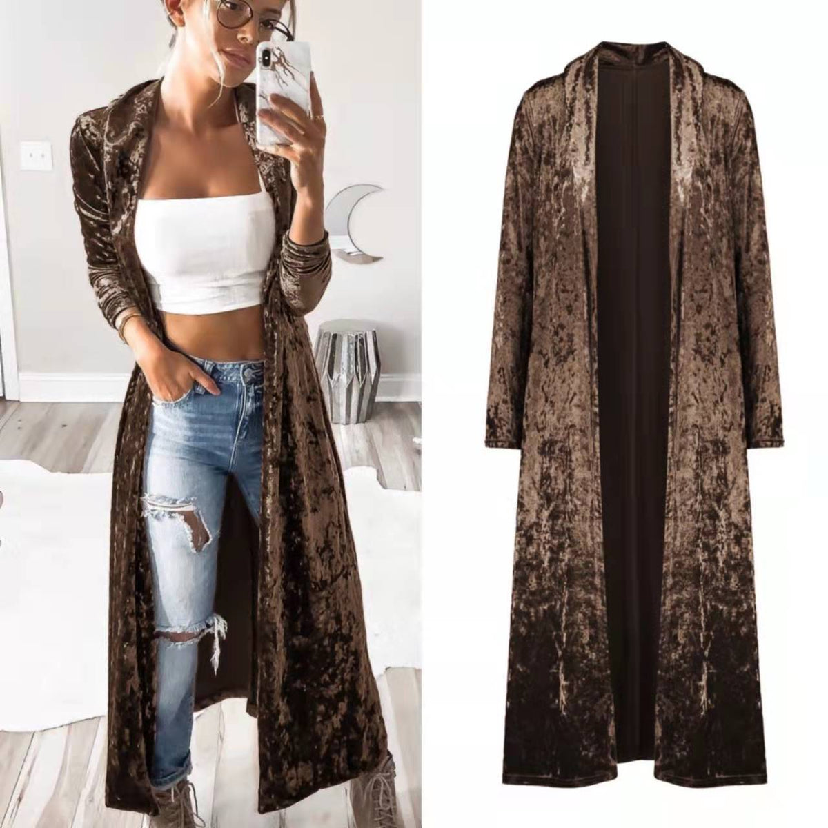 Damen Langer Veloursmantel EB