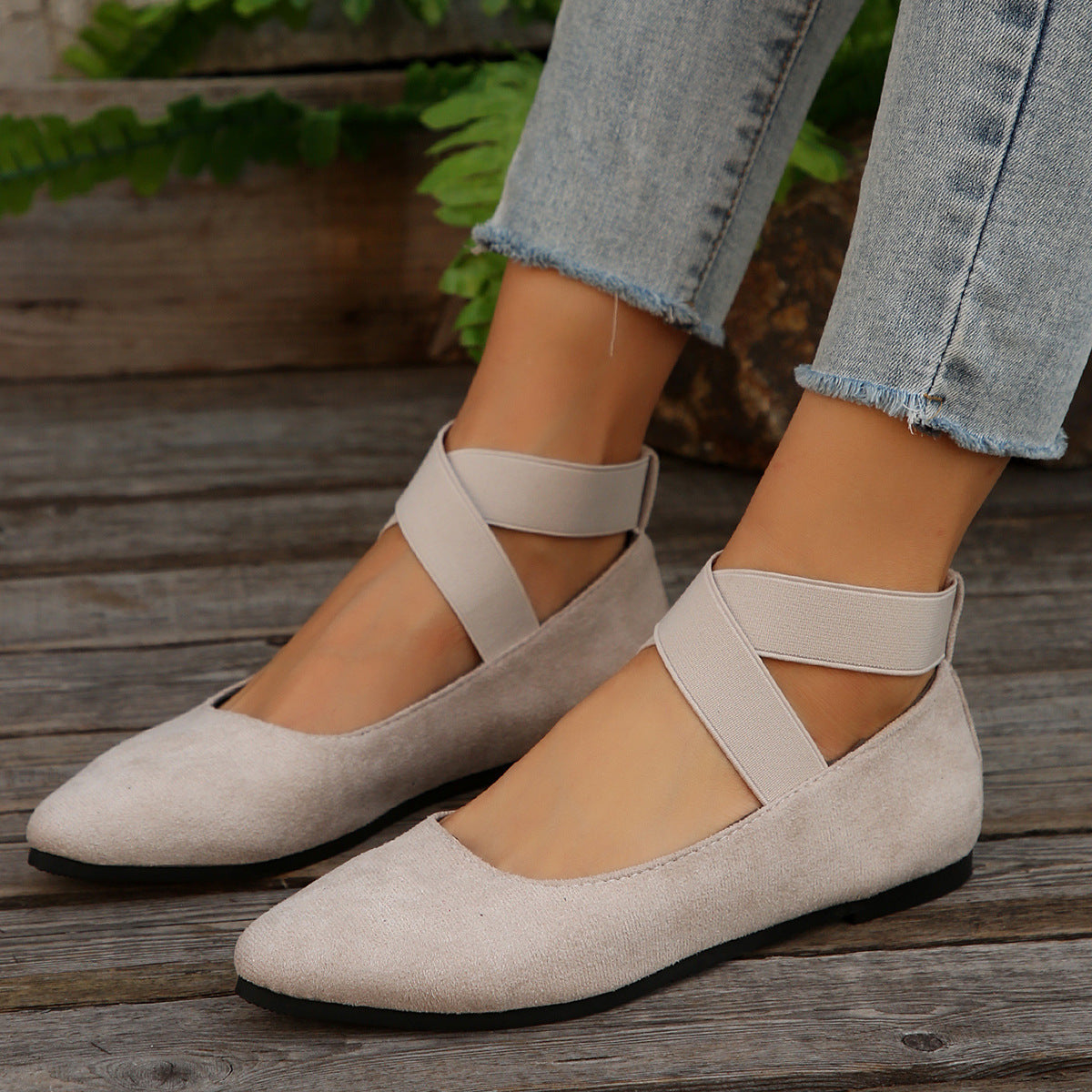 Damen elegante Ballerinas mit breitem elastischem Riemen EB