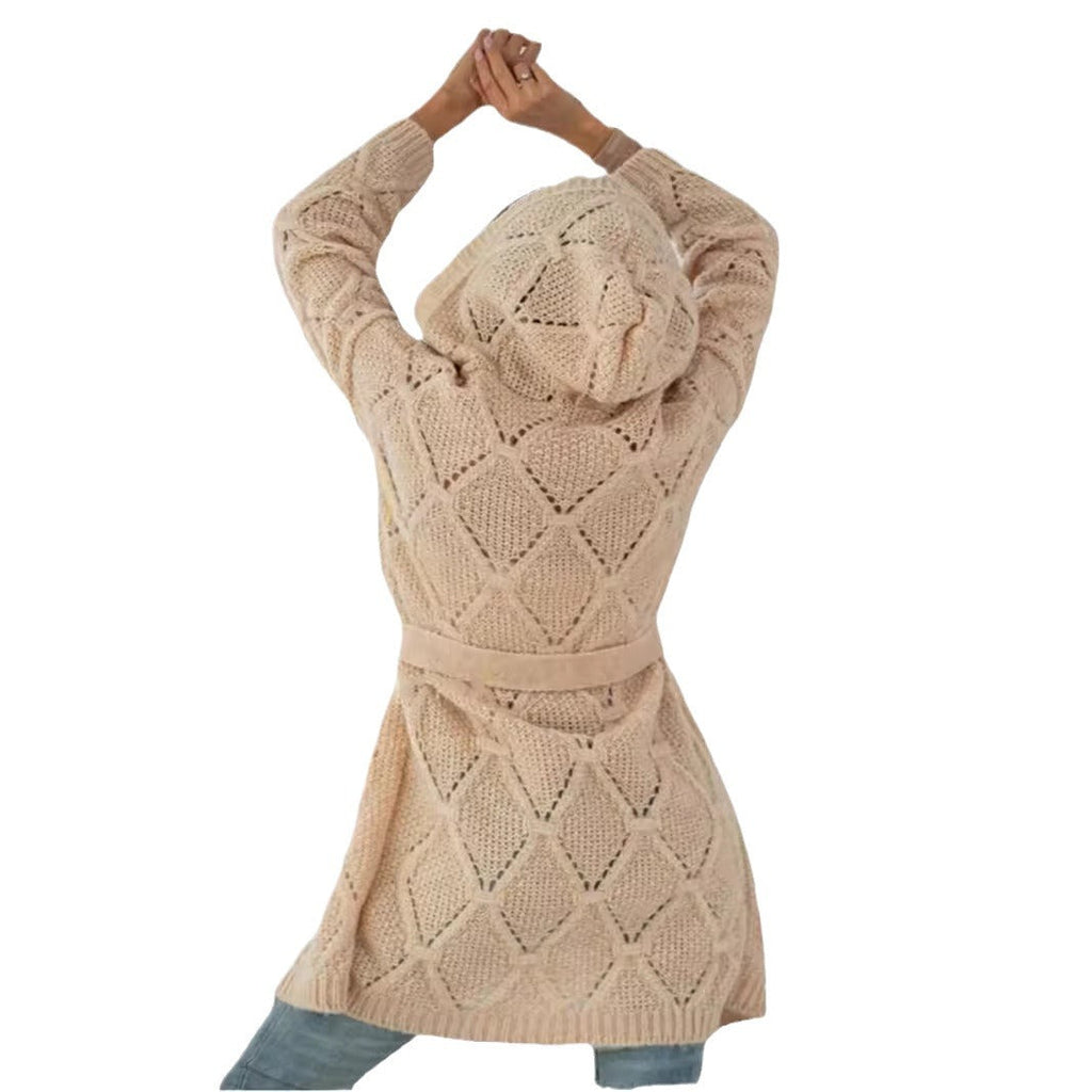 Damen Strickmantel mit Gürtel und modernem Zopfmuster EB