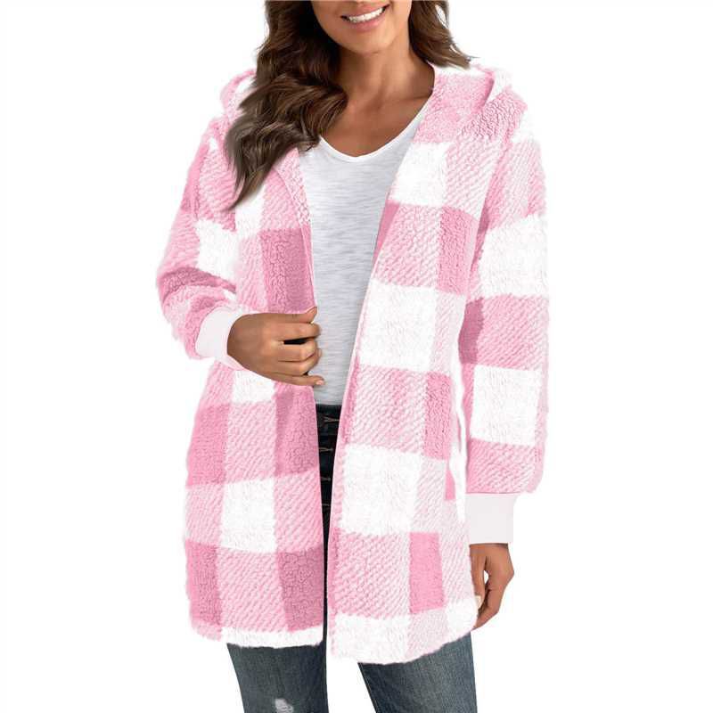 Damen Langer Karomantel aus weichem Material EB