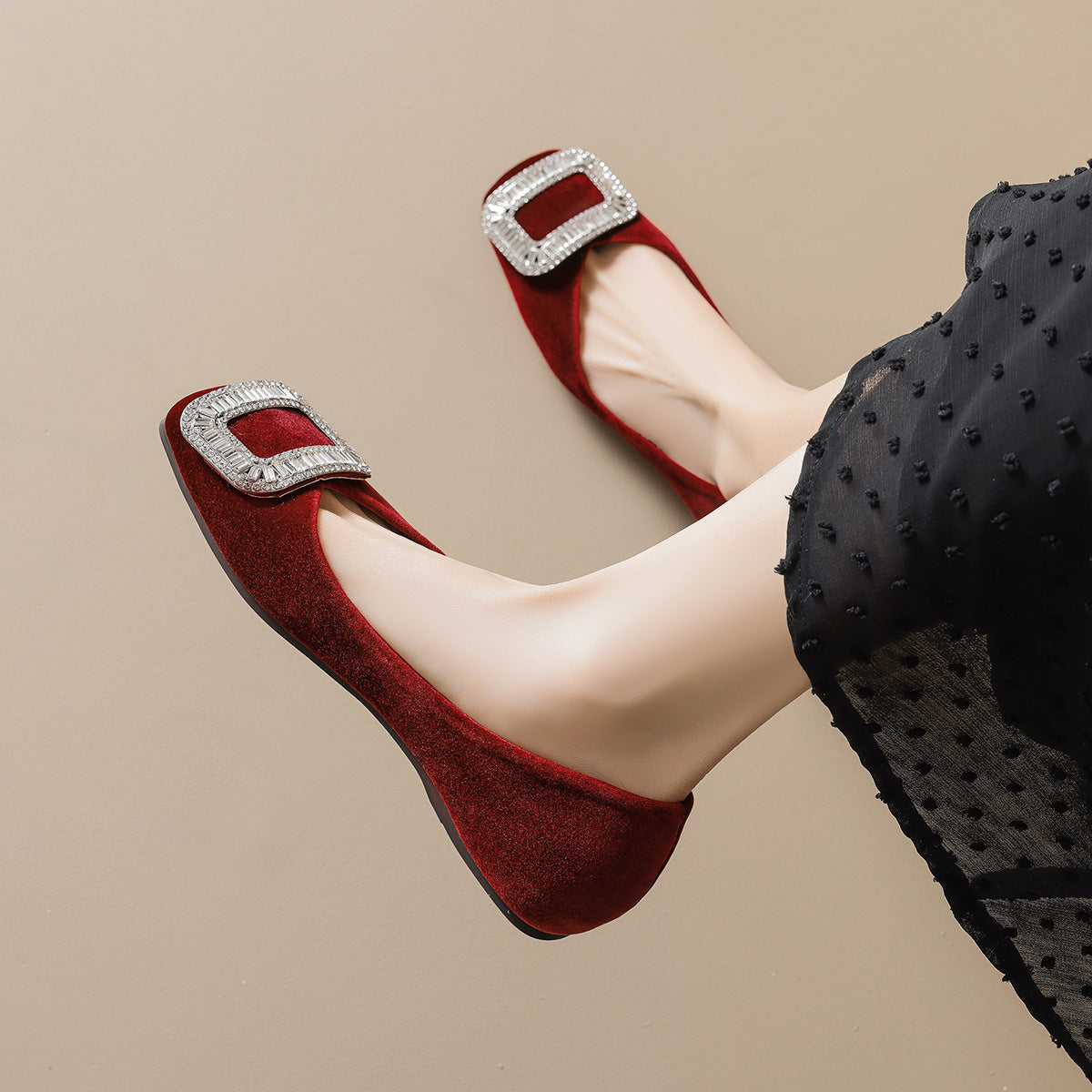 Damen elegante Ballerinas mit luxuriöser Schnallenapplikation EB
