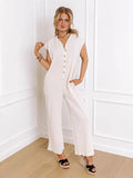 Damen Weitgeschnittener Jumpsuit mit Knopfleiste und Taschen EB
