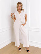 Damen Weitgeschnittener Jumpsuit mit Knopfleiste und Taschen EB