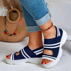 Damen atmungsaktive Freizeitschuhe mit offenen Zehen und elastischem Obermaterial EB