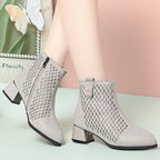 Damen Ankle Boots mit dekorativem Netzdesign und komfortablem Blockabsatz EB