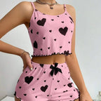 EB | Liebe Bedruckte Hosenträger Shorts Pyjama Set
