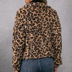 Damen Fleecejacke mit Leoparddruck und seitlichen Taschen EB