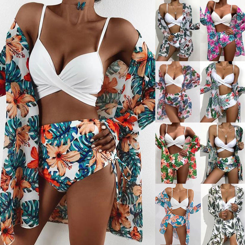 Damen Blütenmuster Strandkimono mit lässigem Schnitt EB