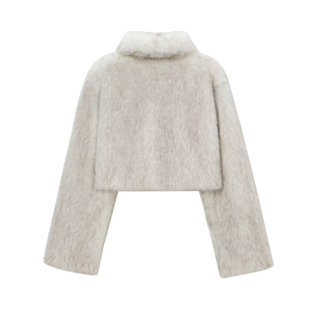 Damen Kunstpelzjacke mit elegantem Schnitt und breiten Ärmeln EB