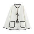 Damen gemütliche und stilvolle Jacke mit praktischen Taschen und Bindegürtel EB