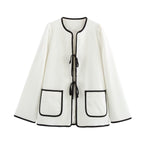 Damen gemütliche und stilvolle Jacke mit praktischen Taschen und Bindegürtel EB