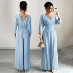Eleganter Damen-Plissee-Jumpsuit mit V-Ausschnitt