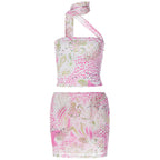 Damen Crop-Top und Rock-Set mit asymmetrischem Design und floralem Muster EB