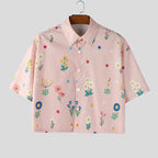 Damen nan kastig geschnittene Kurzarm-Hemdbluse mit floralem Allover-Print, Hemdkragen und kurzem Saum EB