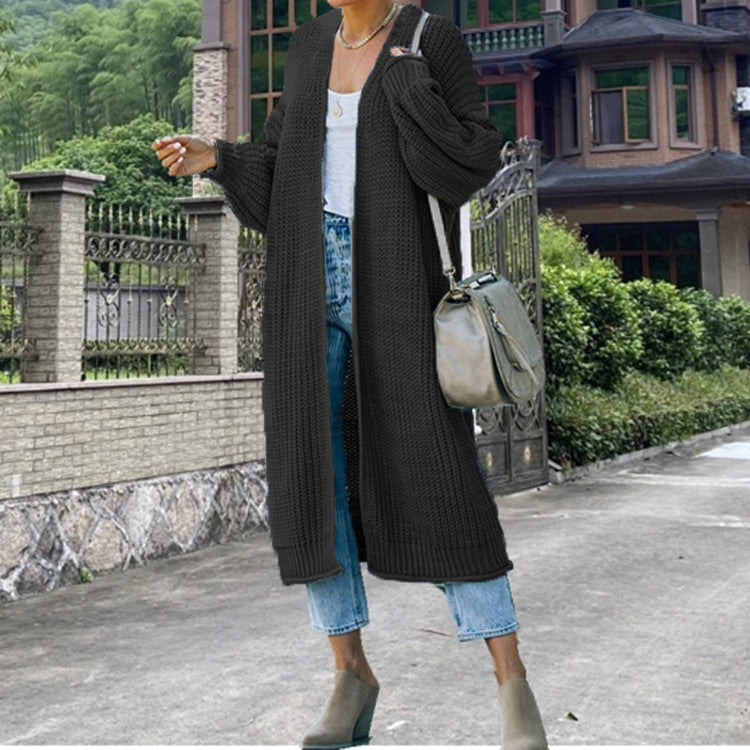 Damen Langer Strickmantel mit offener Front und lässigem Schnitt EB