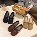 Damen Ballerina-Schuhe mit modischer Schnalle und weichem Wildlederoberteil EB
