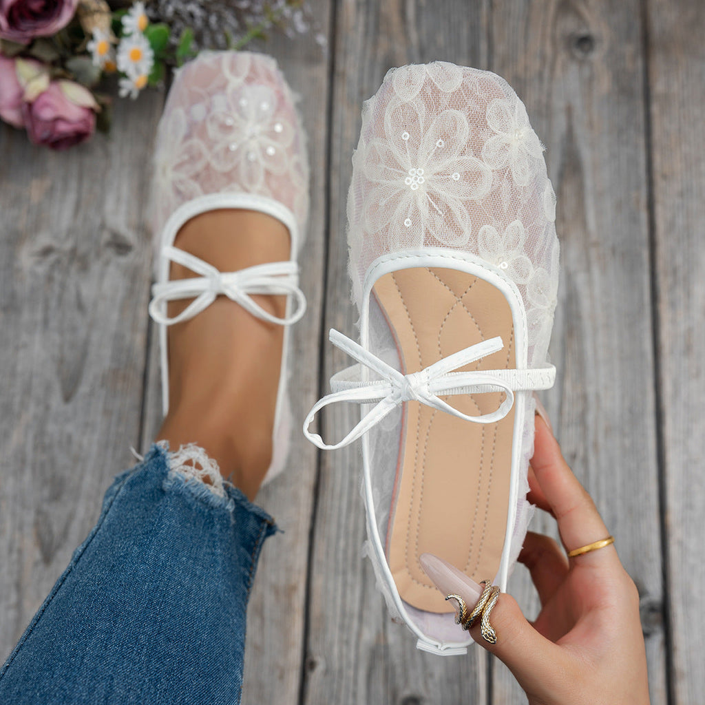 Damen elegante Ballerinas mit floralen Applikationen und rutschfester Sohle EB