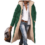 Damen lange, gefütterte Winterjacke mit Kapuze und stylischem Schnitt EB