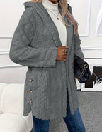 Damen Gemütlicher Hoodie-Mantel aus Teddy-Fleece EB
