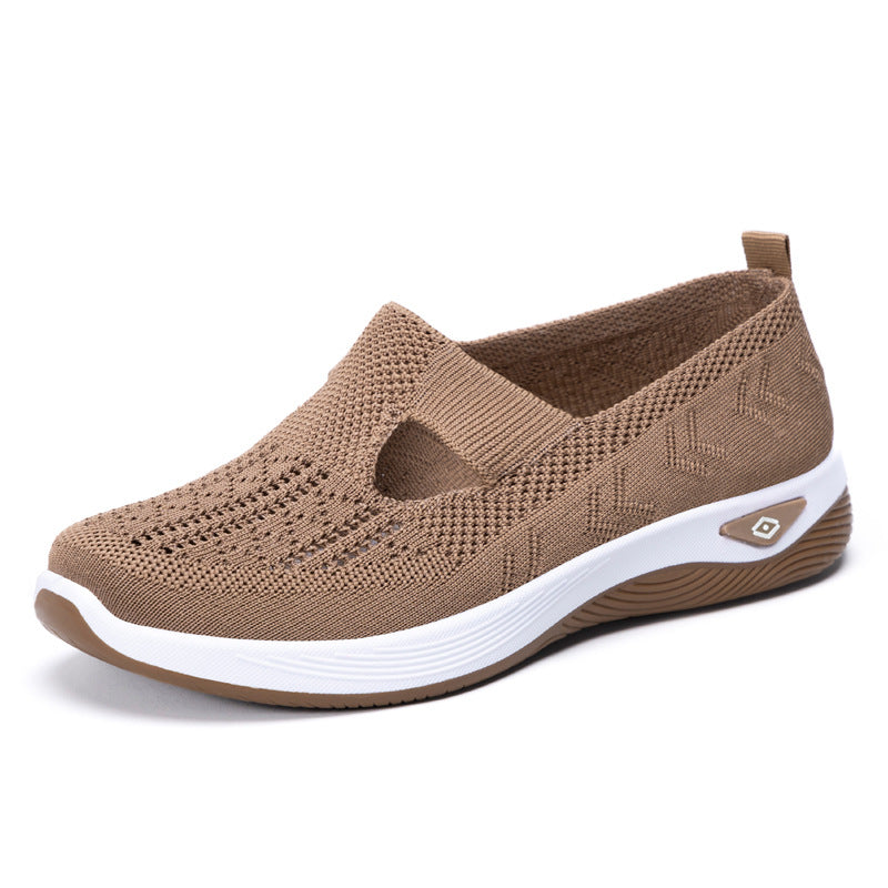 Damen Bequeme Slip-On Freizeitschuhe mit atmungsaktivem Strickoberteil EB