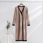 Damen eleganter Strickmantel mit Knopfdetails und V-Ausschnitt EB
