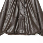 Damen Kunstlederjacke mit voluminösen Ärmeln und gewelltem Design EB