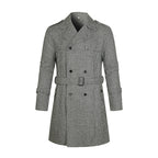Damen eleganter Trenchcoat mit feinem Karo-Muster und tailliertem Schnitt EB
