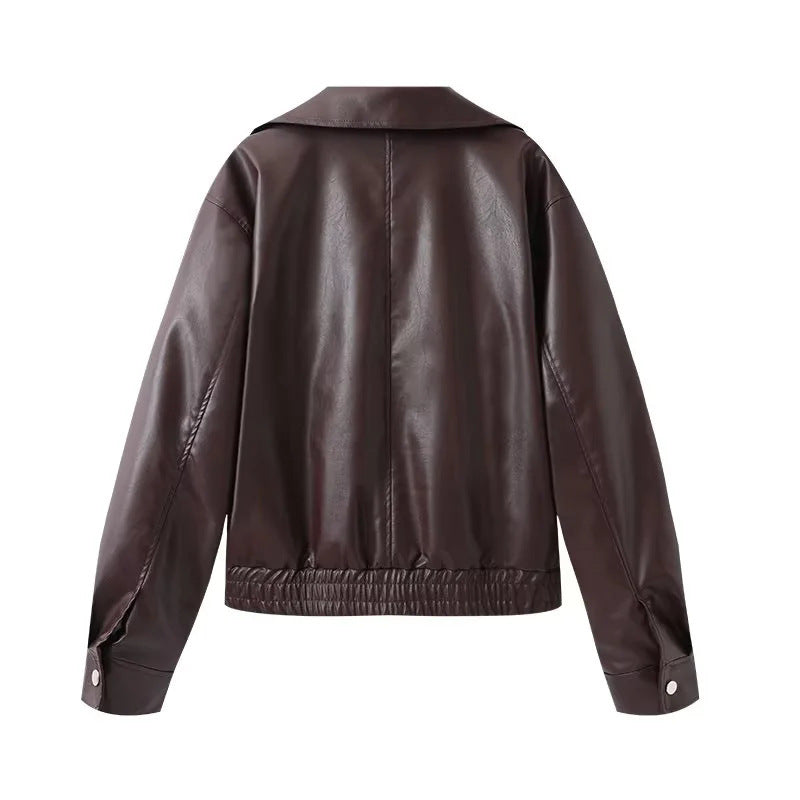 Damen Kunstlederblousonjacke mit weitem Schnitt und lässigen Details EB