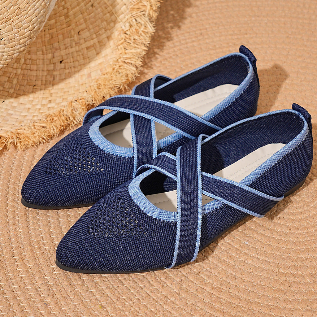 Damen elegante Flachschuhe mit überkreuztem Riemendesign EB