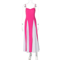 Damen Elegantes Maxikleid mit diagonalen Farbakzenten und schmalen Spaghettiträgern EB