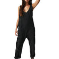 Damen lässiger Denim Overall mit tiefem V-Ausschnitt und praktischen Taschen EB