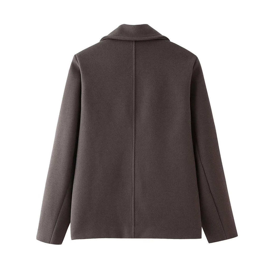 Damen eleganter Wool Peacoat mit tiefem Revers und praktischen Taschen EB