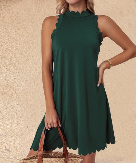 Damen ärmelloses Kleid mit Scalloped-Ausschnitt und fließendem Schnitt EB